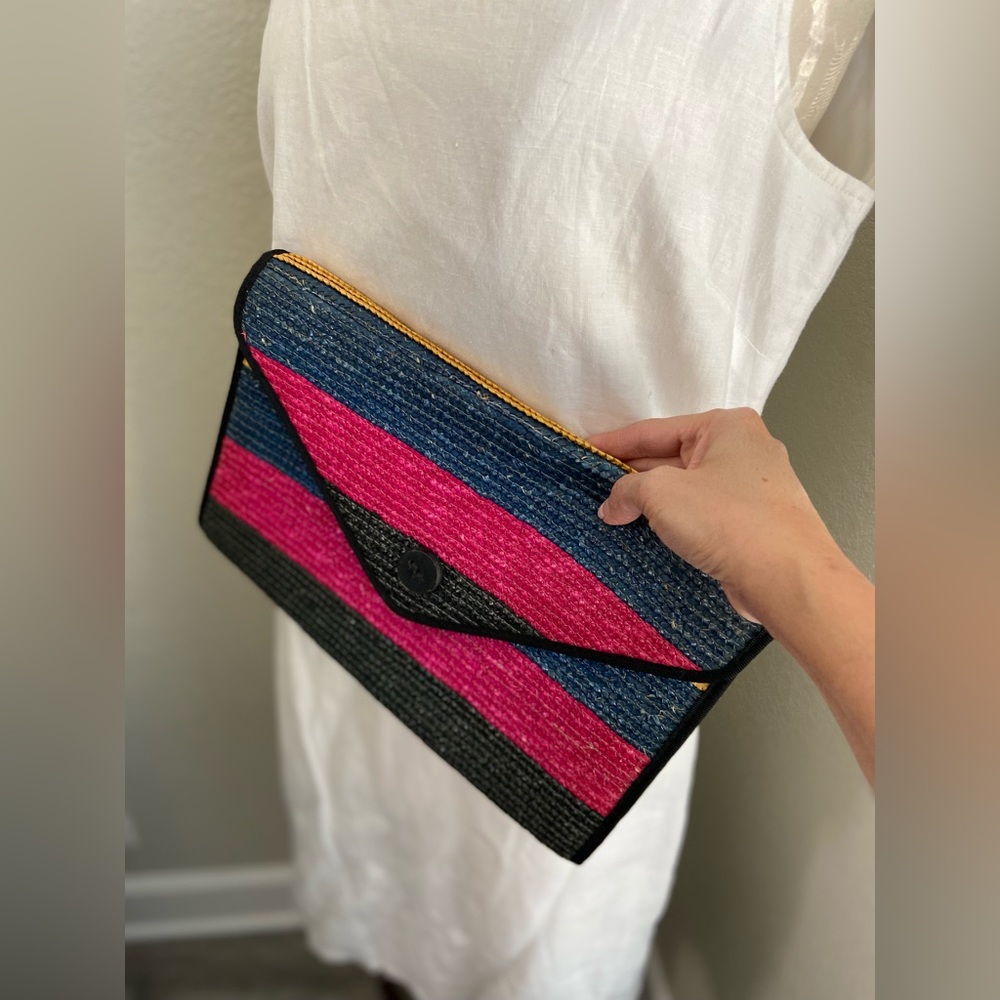 Vintage Woven Straw Colorful Striped Envelope Clutch for Summer - Picture 8 of 10